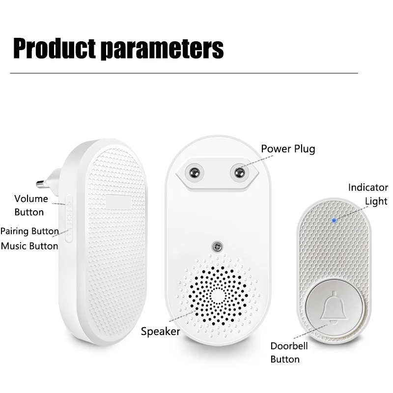 EU US Plug Volume Adjustment 32 Music Sounds White Black Home Bell House Door Bell Doorbell Smart Wireless Intelligent Doorbell