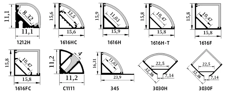 eSann 16x16mm Factory price wholesale 90 degree led aluminum corner profile for led strip light