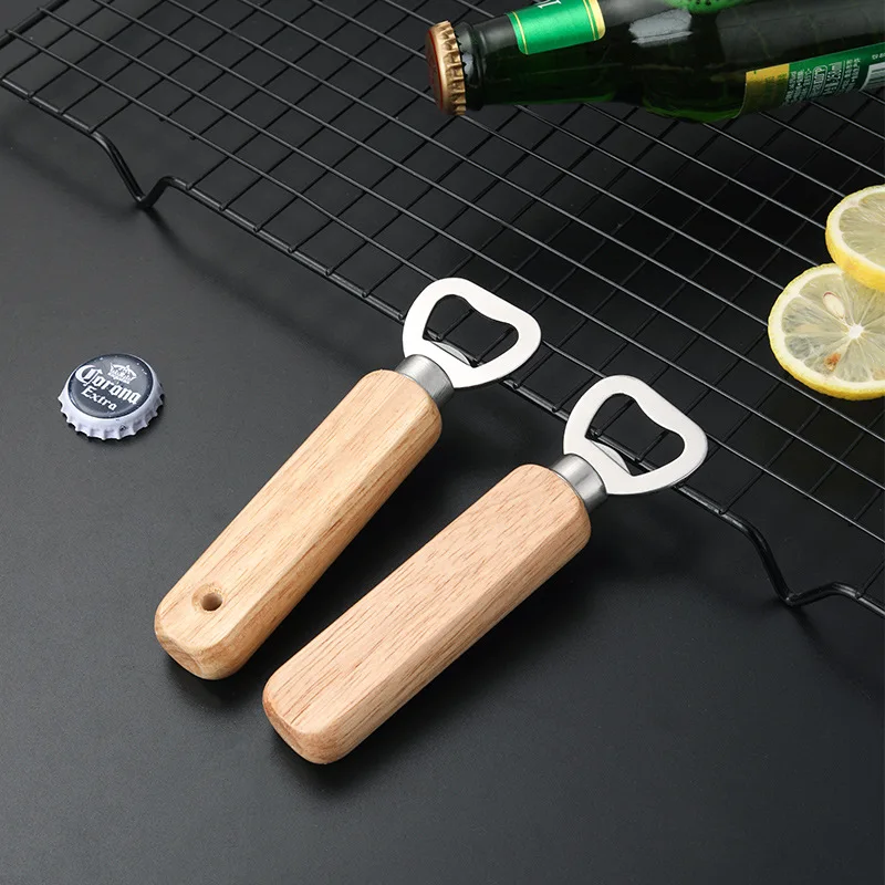 Wood Handheld Heavy Duty Stainless Steel Bartender Cider Beer Bottle Opener for Home Kitchen, Bar or Restaurant