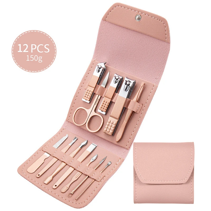 Professional 12pcs Manicure & Pedicure Set Black Stainless Steel Portable Nail Care Professional Full Set