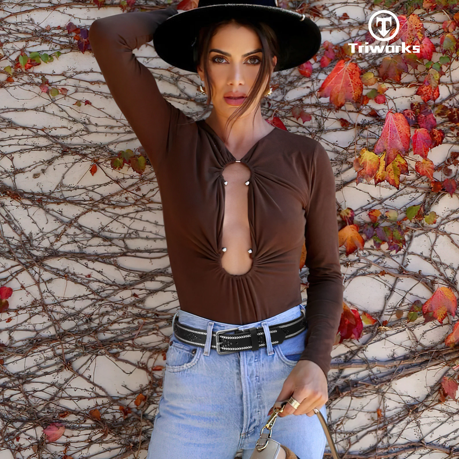 Free Custom Design Studded Rhomboid Rivet Decor Embroidery Stitching Cowboy Cowgirl Faux PU Leather Belt