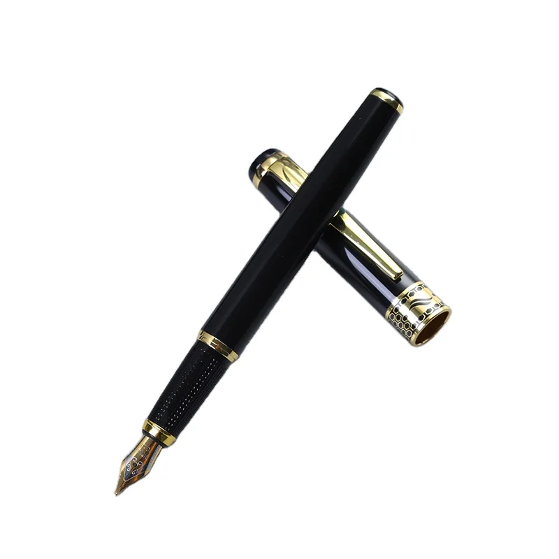 High Quality Black Gold Color Luxury Metal Fountain Pen with Custom Logo