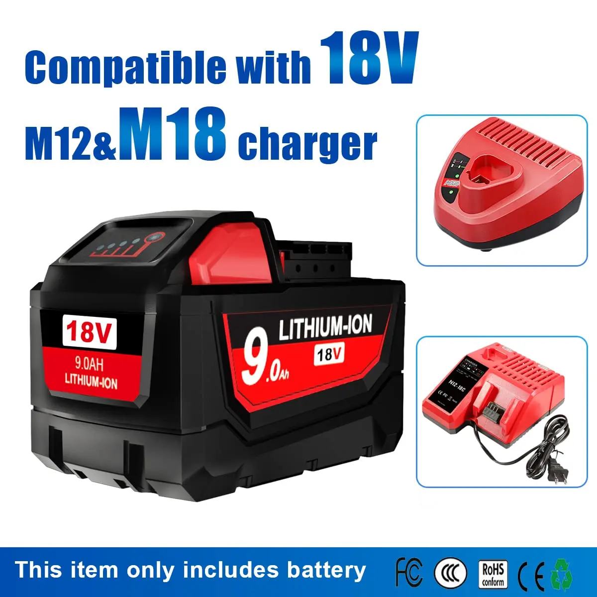 48-11-1812 replacement 18v lithium battery m 18 M 18B Tool battery forMilwaukees 2869 case 18650 lithium battery 18v 6Ah 9Ah