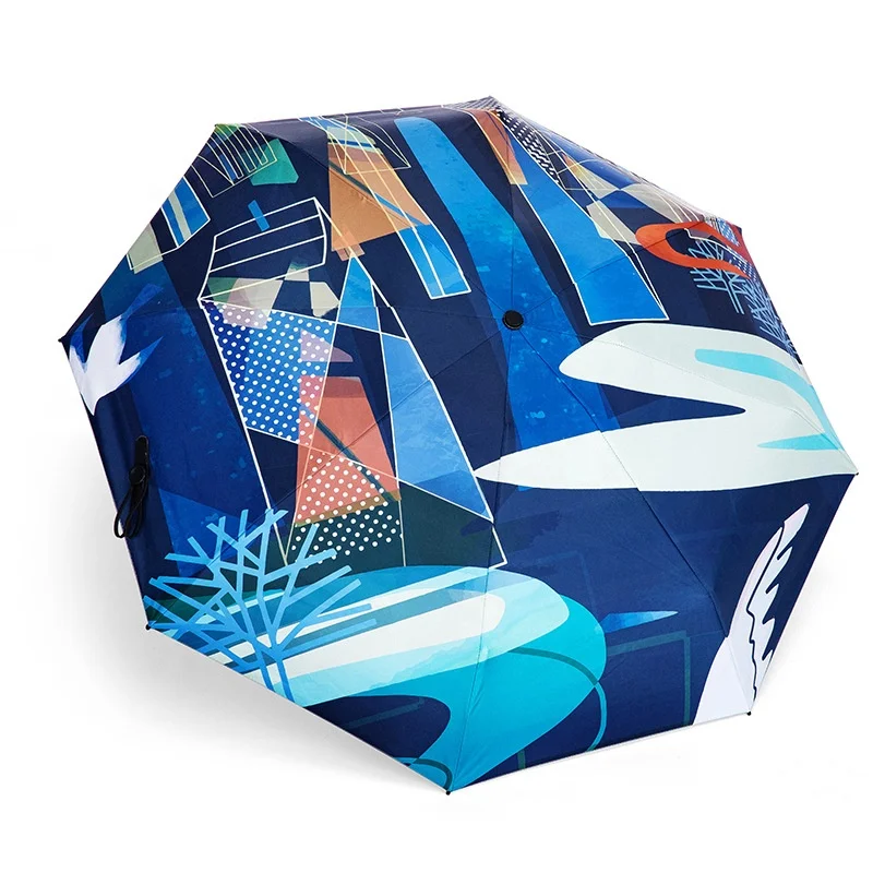 New Creative Fashion Sea World Printing Mini Carries Pocket Handle Five Fold Umbrella  UV Protection Folding Sun Umbrella