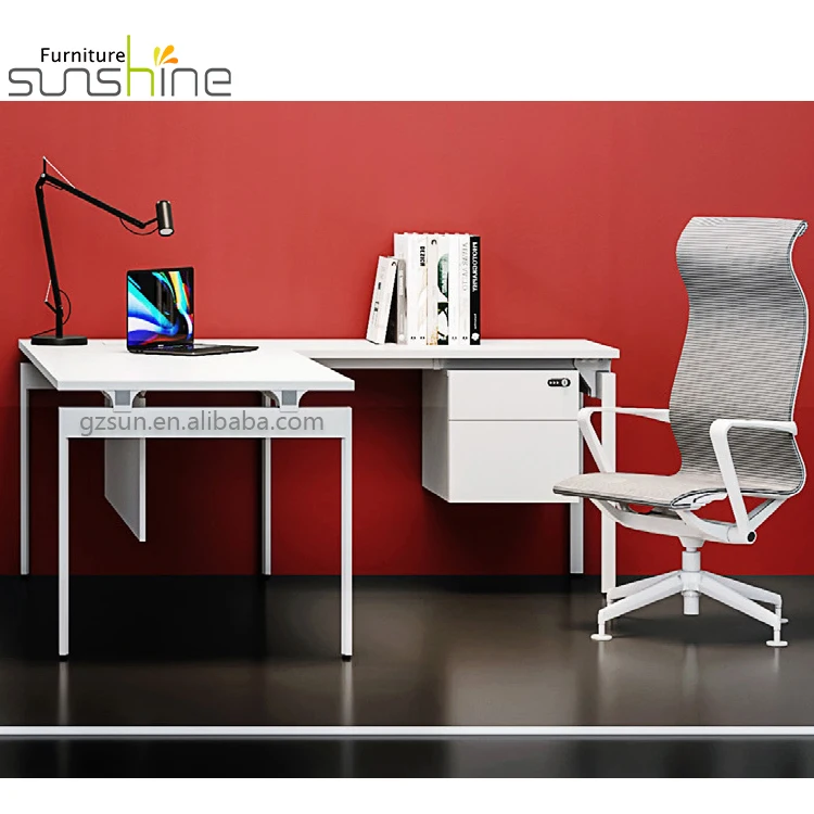 Ergonomic Desk Office Mfc board Modern L Shape Office Table With Hanging Cabinet
