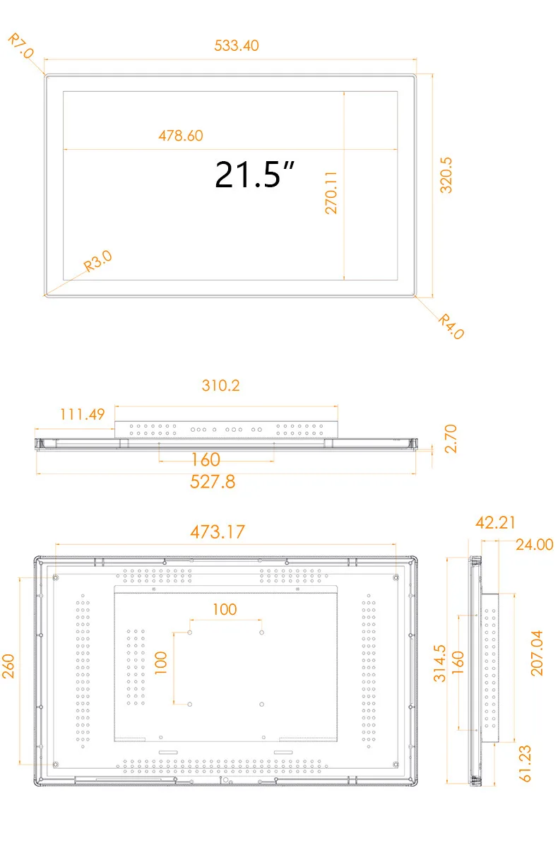Waterproof 21.5 inch capacitive touch android tablet monitor embedded industrial KIOSK RK3288 WIFI 4G all in one computer