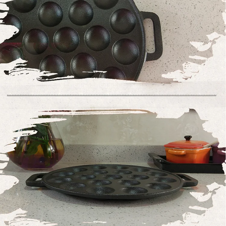 19 Holes Two Ears Cast Iron Non-stick Octopus Ball Takoyaki Pan Japanese Food Cookie Pan