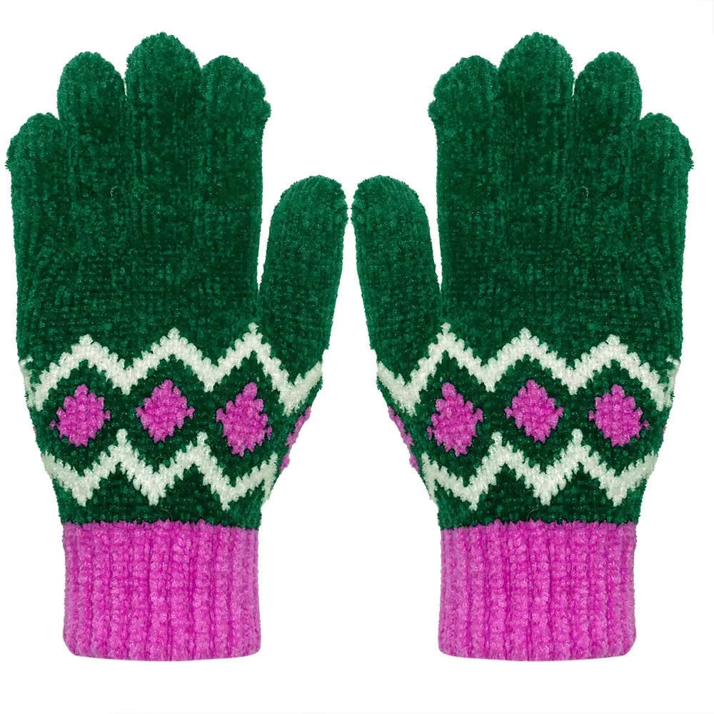 Jacquard Chenille Knitted Gloves Adults Winter Magic Stretch Gloves for Winter One Size ( 20 Cm ) Winter Warm Gloves Acrylic