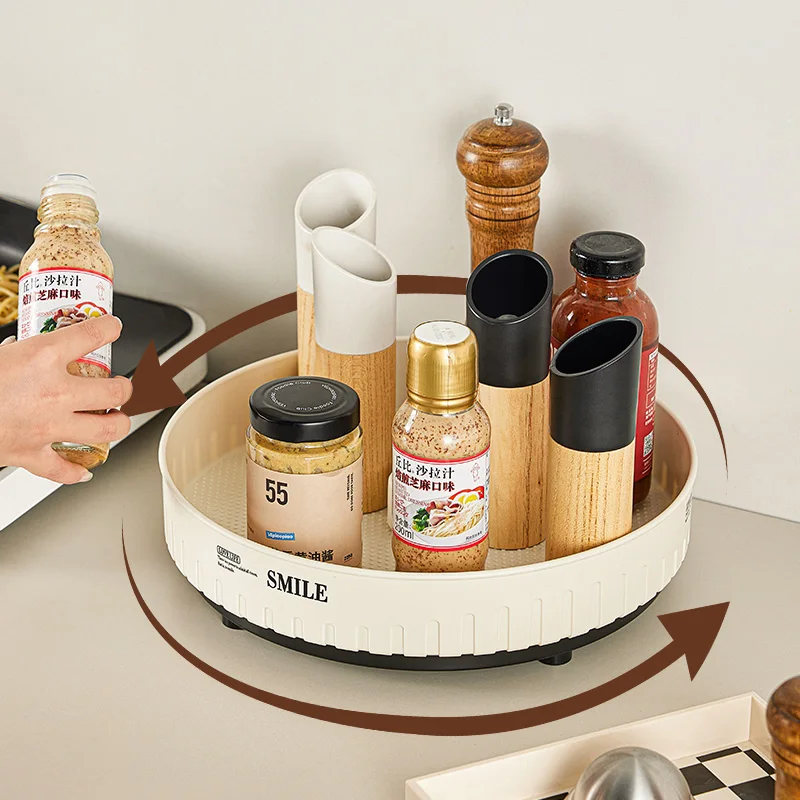 Multifunction Table Seasoning Bottle Organizer Rotating Perfume Bottle Storage Box Kitchen Countertop Plastic Spice Rack