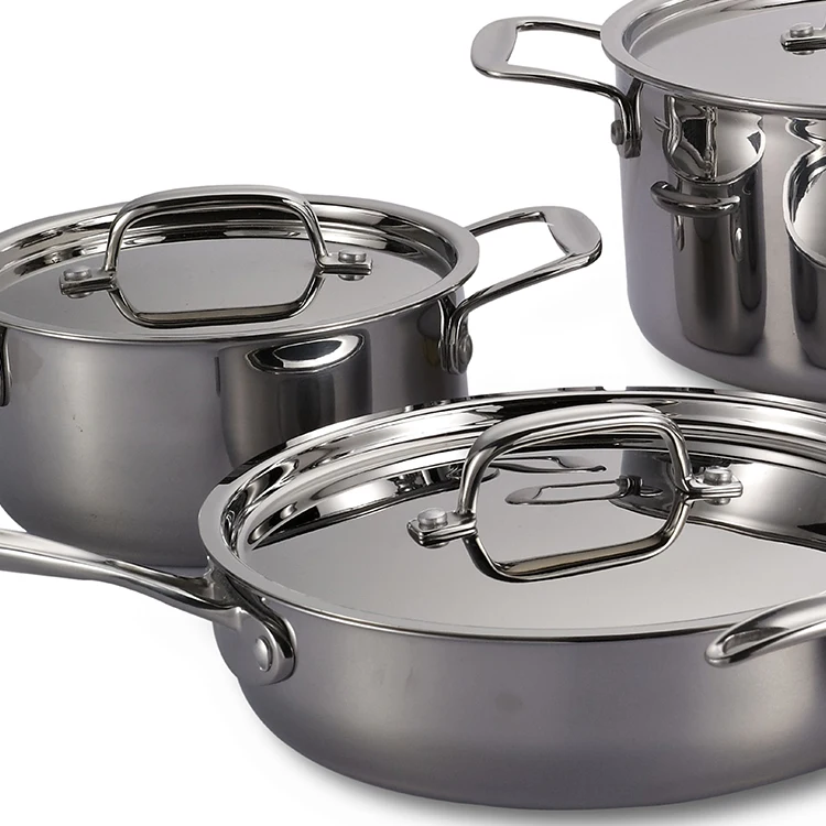 Горячая Распродажа, 10 шт., трехслойные кастрюли из нержавеющей стали прямой формы, набор кухонной посуды