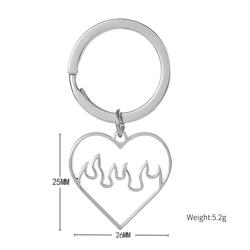 Punk Hip Hop Party Sister Best Friend Minimalist Stainless Steel Flame Heart Pendant Keychain For Men Women