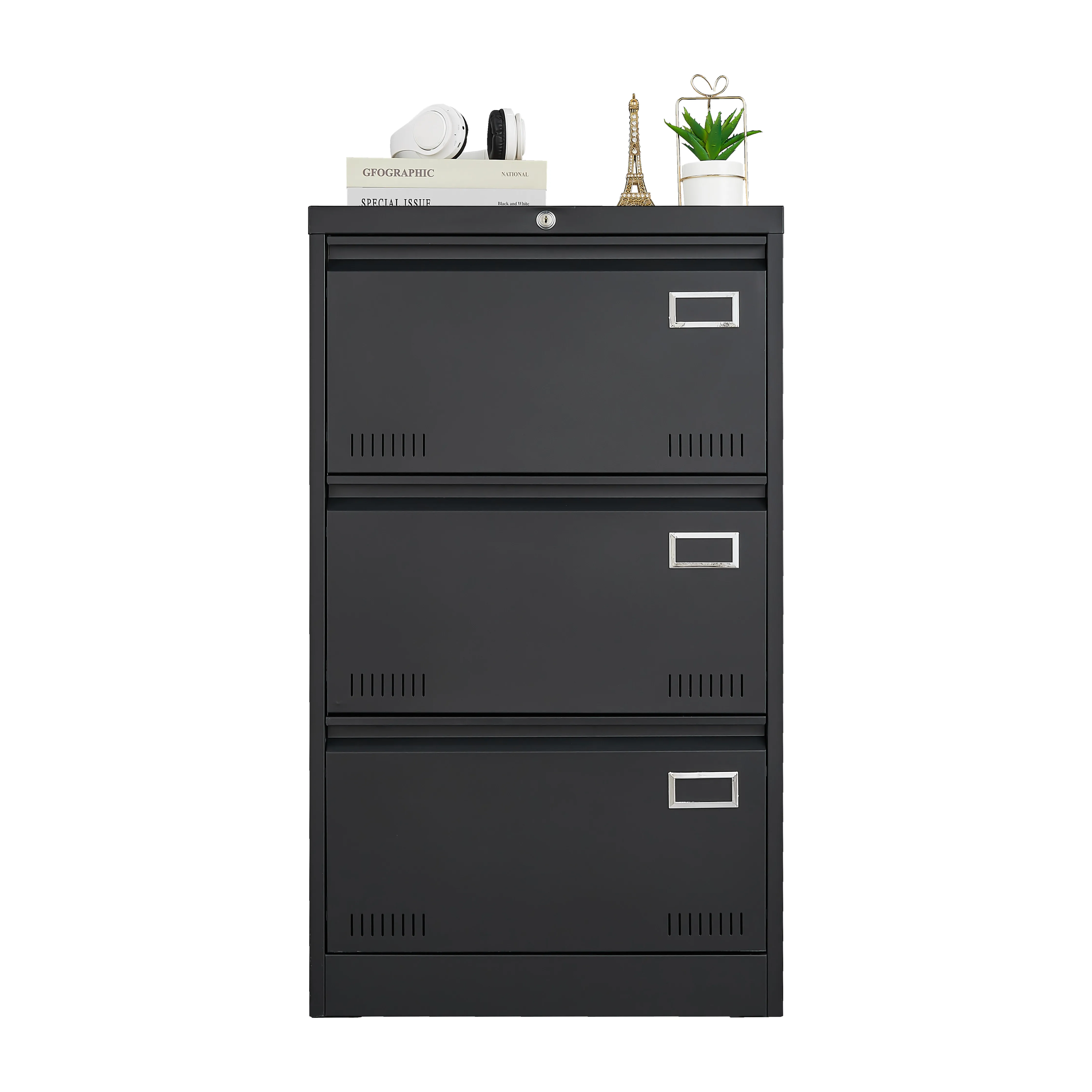 Factory Price 3 Drawers Steel File Cabinet Black Vertical Metal Storage Cabinet for Home Office
