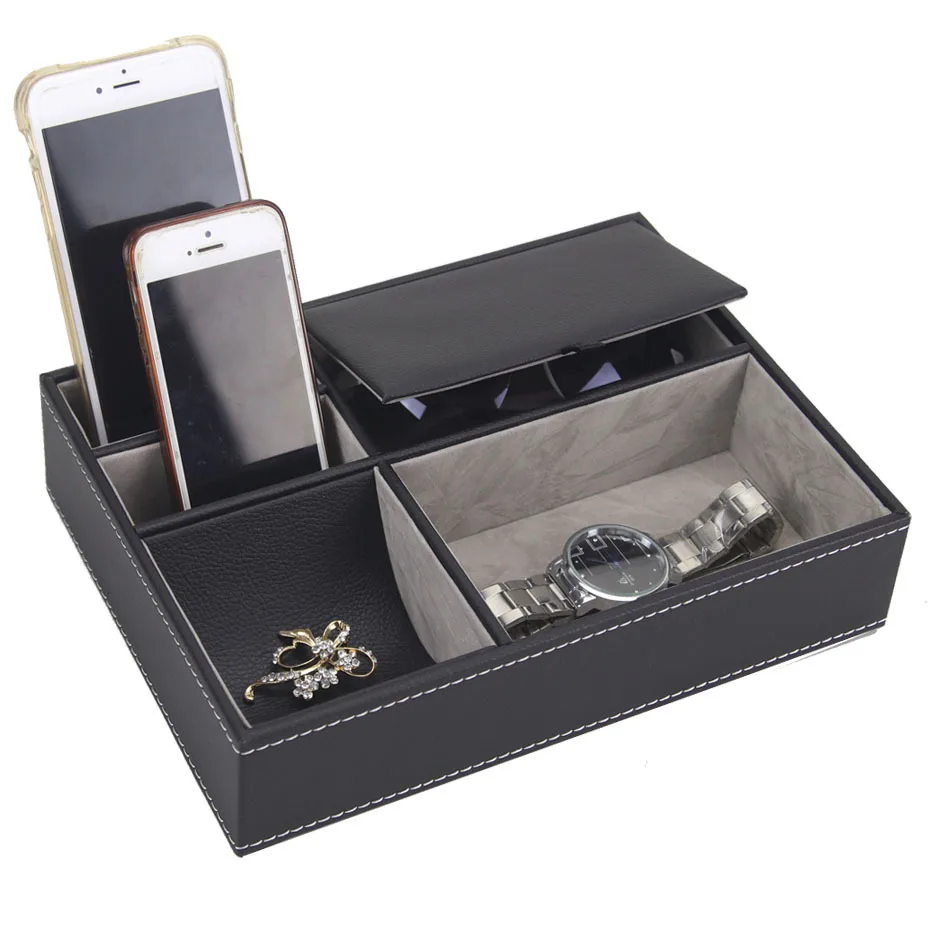 miscellaneous storage box stationery display pu leather tray leather valet tray watch tray