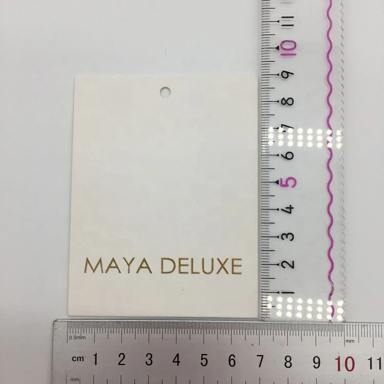 Custom 600gsm name tag matte finishing gold foil stamping rice paper hang tags for clothes and shirt