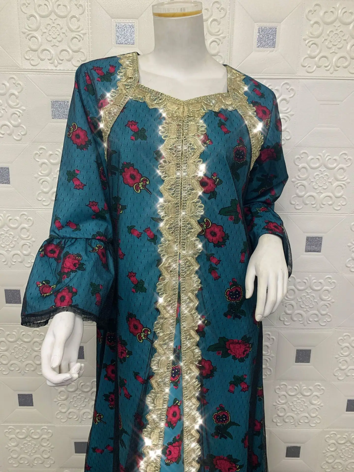KD4466  drop shipping  Fashionable  mesh flower lace  islamic clothing dresses embroidered abaya women