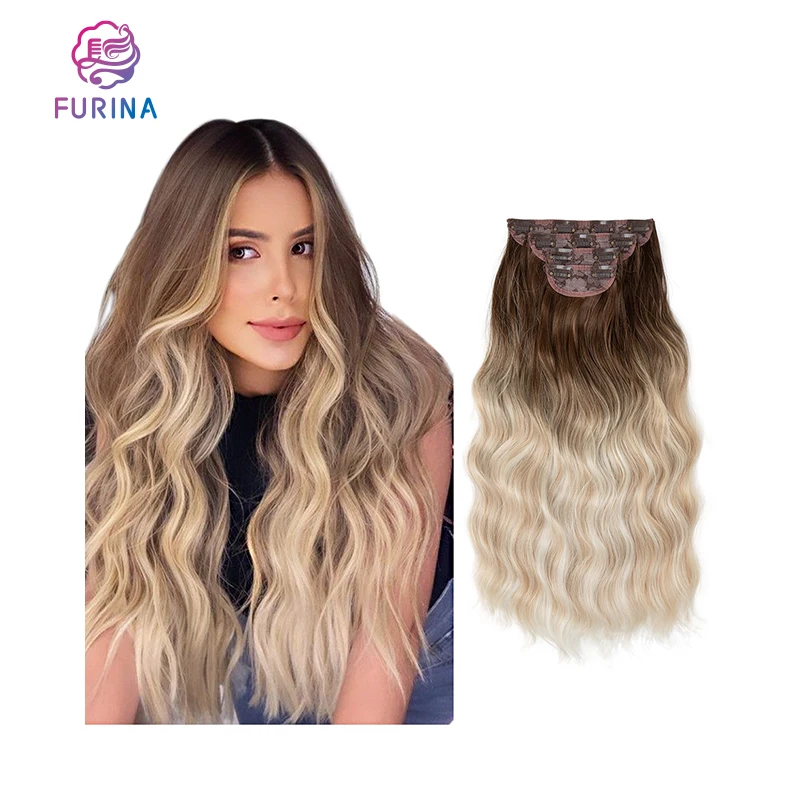 Furina high quality 22inch silky synthetic 4 pcs 11 clips heat resistant fiber clips in hair extensions for women