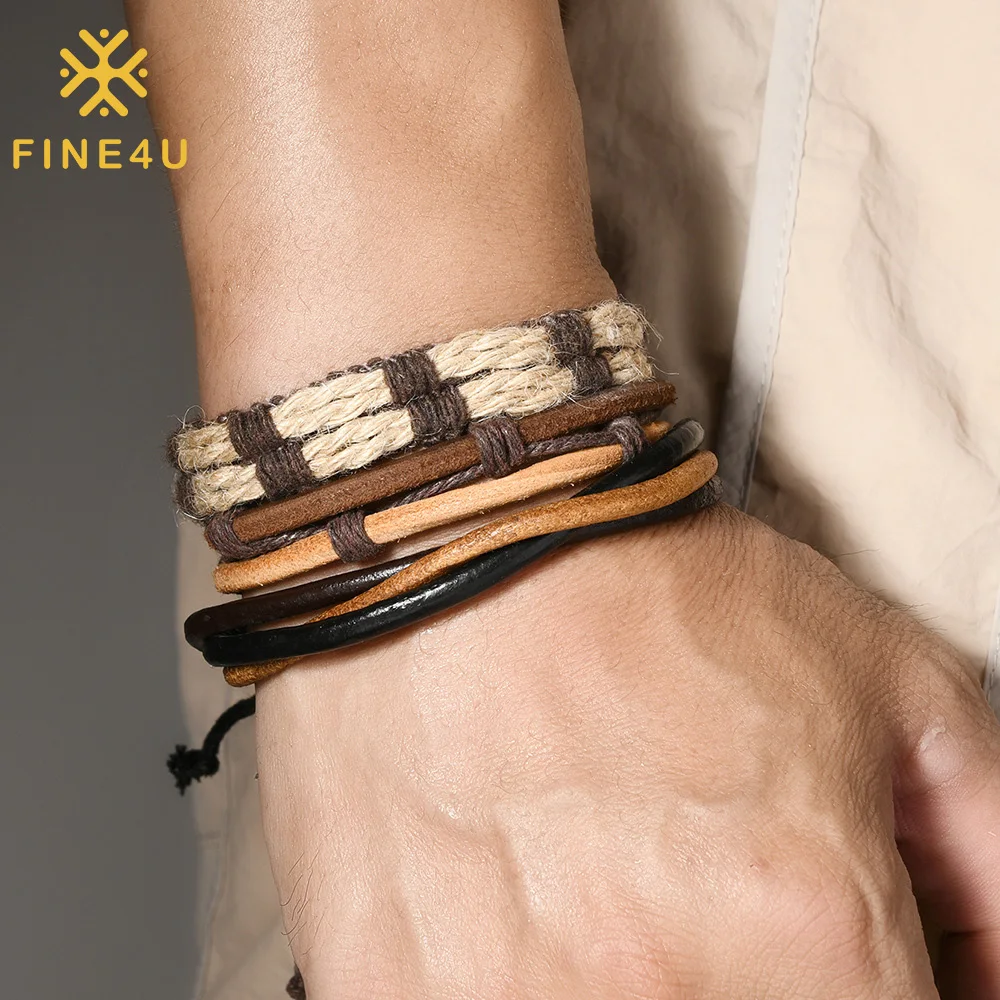 Diy Handmade Hawaiian pARTy Jewelry Mens Adjustable Tribal Rope Wristbands Wooden Woven Waxed Thread Braided Leather Bracelet