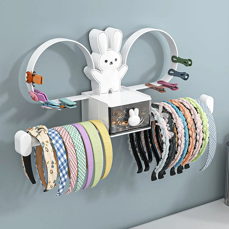 white cartoon cute little bunny shape display stand storage hair clips hair ties headband holder organizer