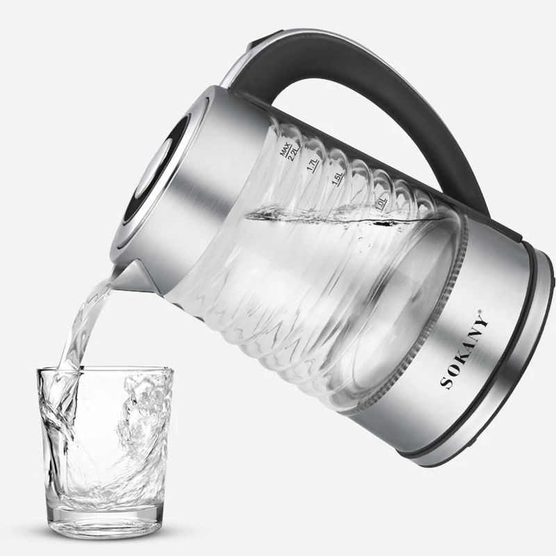 
2.2L Tea Maker SK-1027 Electric Kettle Glass 304 Stainless Steel Led Light Electric Kettle Parts 