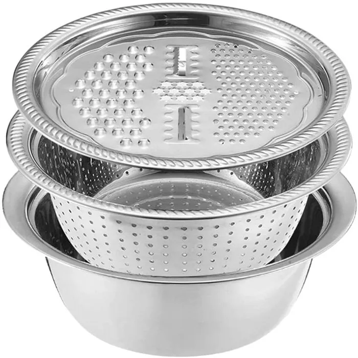 Fashion Drain Basket Vegetable Fruits Washing Bowl Strainer Cooking Prepping Food Storage Salad Maker Bowl Stainless Steel Basin