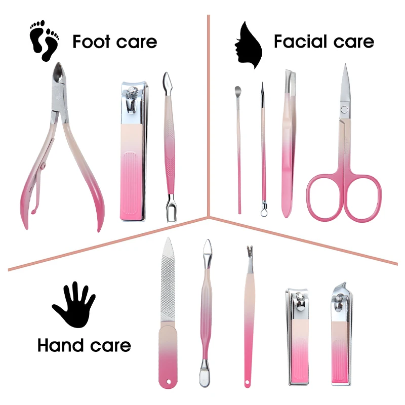 Hot Buy 12 in 1 Manicure Pedicure Care Tools Set Stainless Steel Scissors Clipper Nail File Grooming Kits for Salon