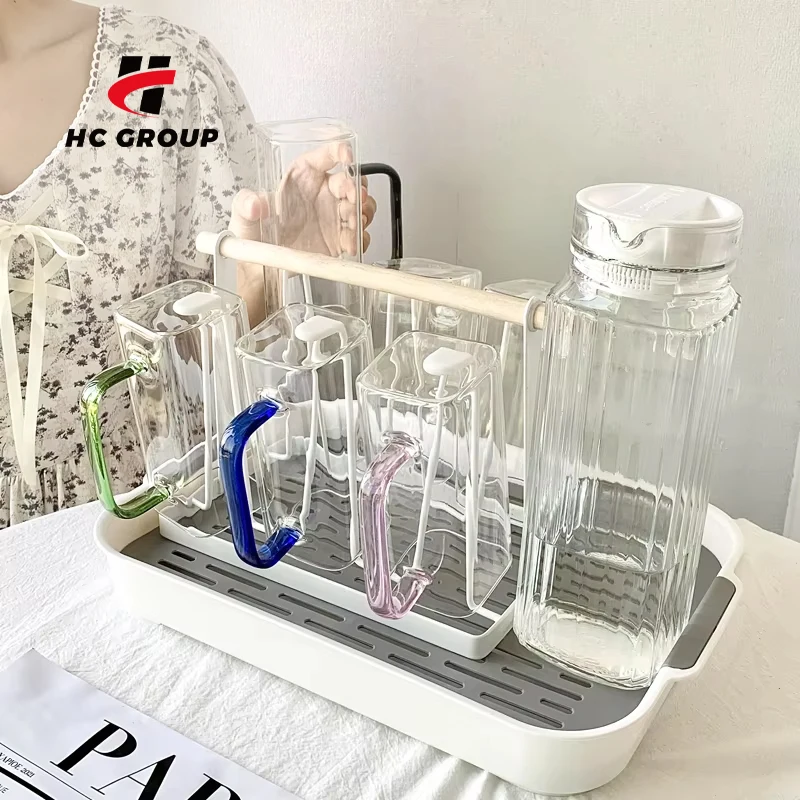 High Borosilicate Square Glass With Colored Handle Clear Pyrex Glass Coffee Cup Set