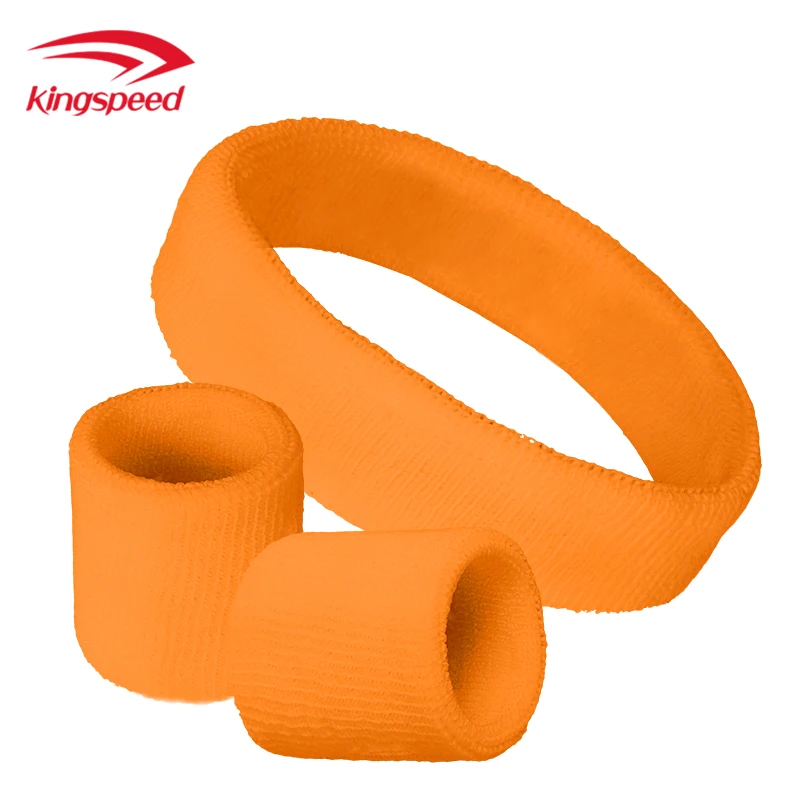 Ready to ship single color one headband +two wristbands  orange color sweatband set total 3 pcs
