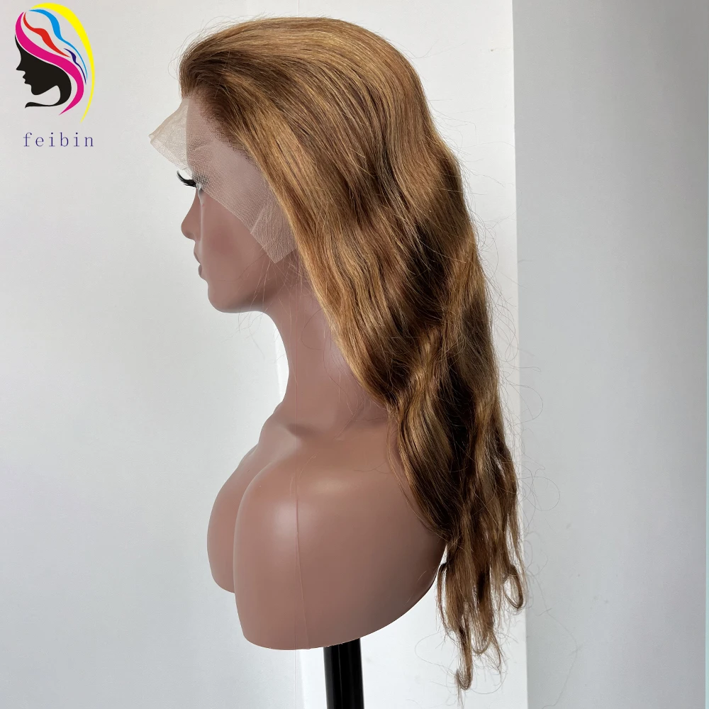 Glueless 13x4 Highlight HD Transparent Lace Front Wig P4/27 Honey Blonde Piano Color body wave Human Hair Wigs