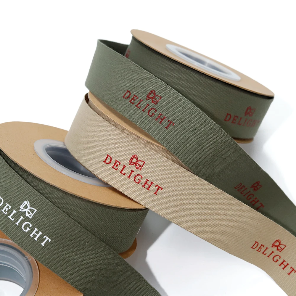 Custom high raised silk screen printing logo 1 cm cotton ribbon