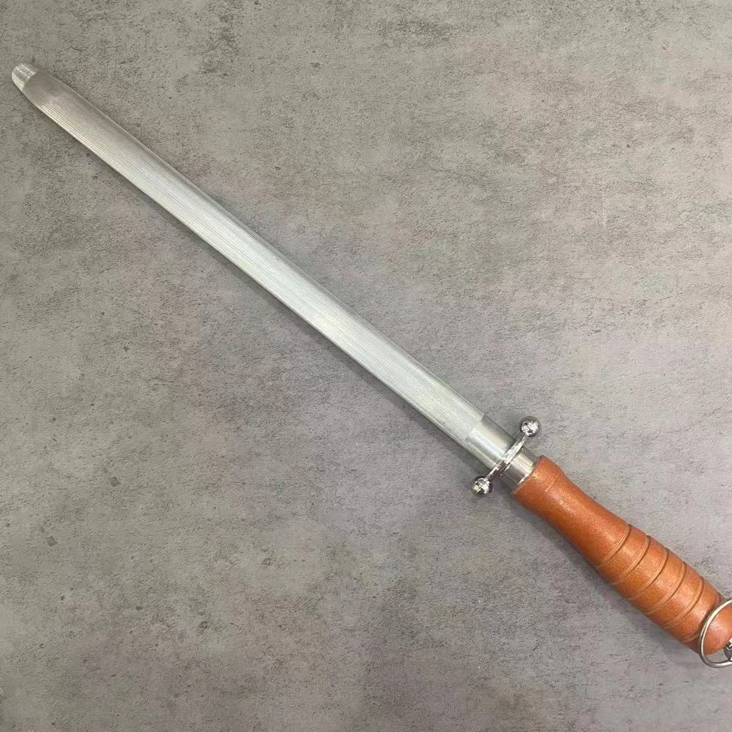 factory high quality round oval flat Wooden handle carbon steel grinding stick knife blade sharpener