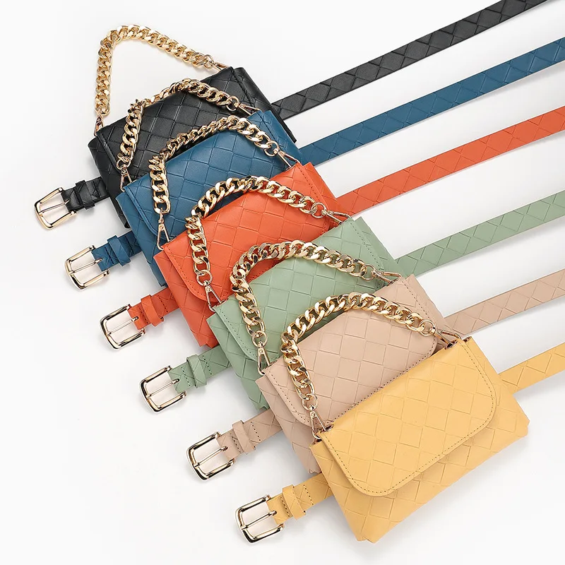 Yaosheng Wholesale New Lattice Pattern Casual Decoration Chain Detachable Waist Bag Belt Lady Candy Color Pin Buckle Belt