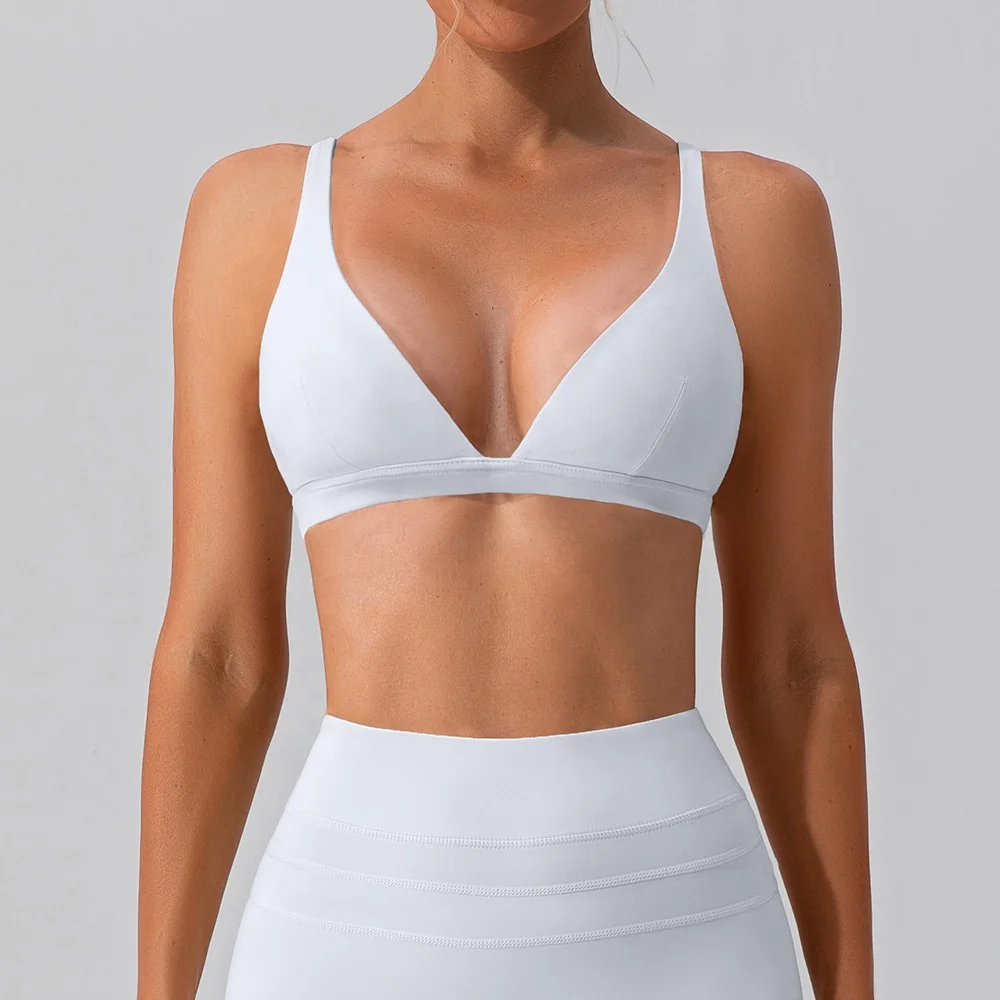 Women Soft Slimming Shockproof Quick Dry Supportive V Neck Running Bra