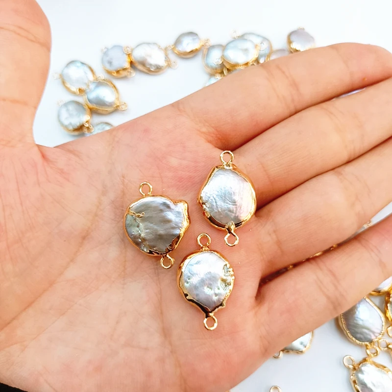 DIY Bracelet Earring Connector Gold Plated Bezel Irregular Pearl Natural Freshwater Baroque Pearl Connector