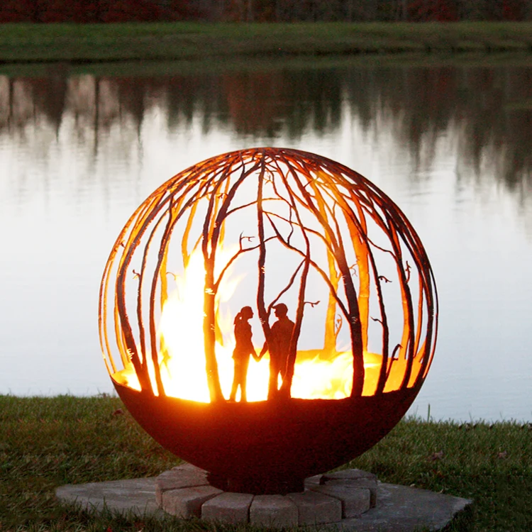 
JH-Mech Modern Outdoor Landscape Steel Sphere Bowl Patio Heater Bonfire Fire Pit 