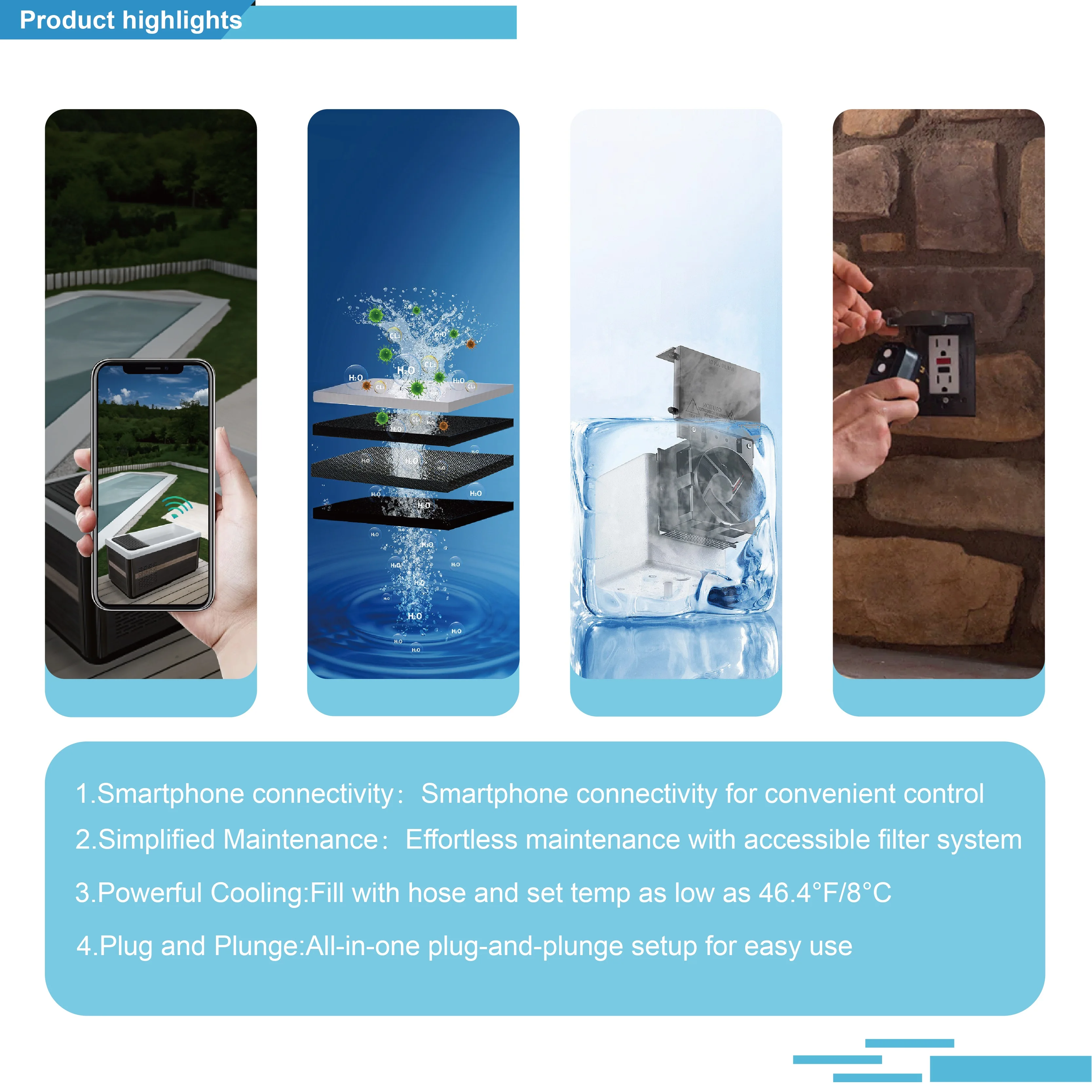 Sunrans Manufacturer ECO Chiller Cold Plunge Ice Bath Tub With Cooling System Cover Outdoor Therapy Recovery Tub 1 Person