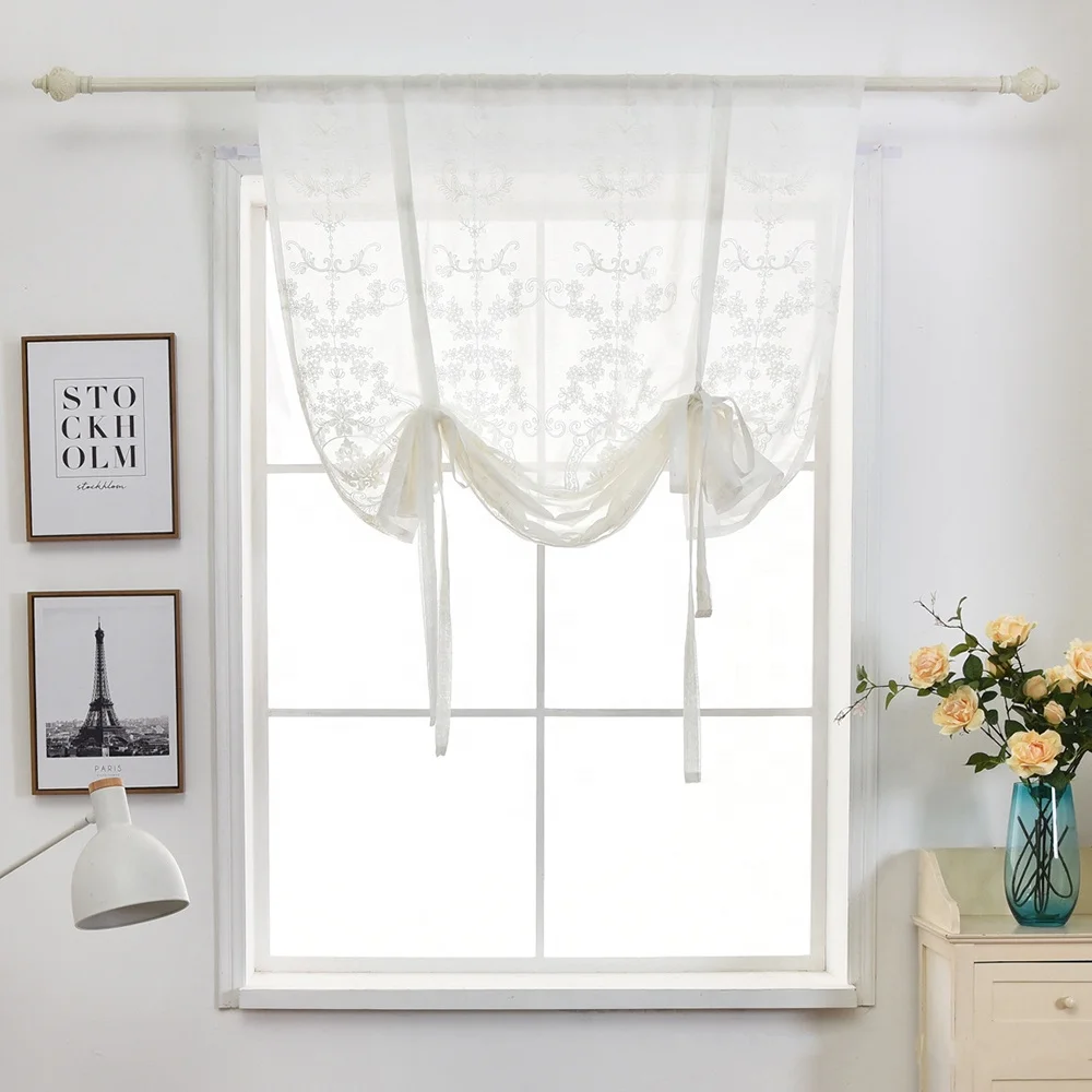 Classical Floral White Color Roman Curtains For Window Embroidery Tulle Sheer  Curtain