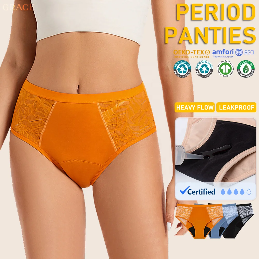 4 Layers Lace Sexy No PFAS Bamboo Culotte Menstruelle Colorful Leakproof Biodegradable ECO Period Underwear Menstrual Panties
