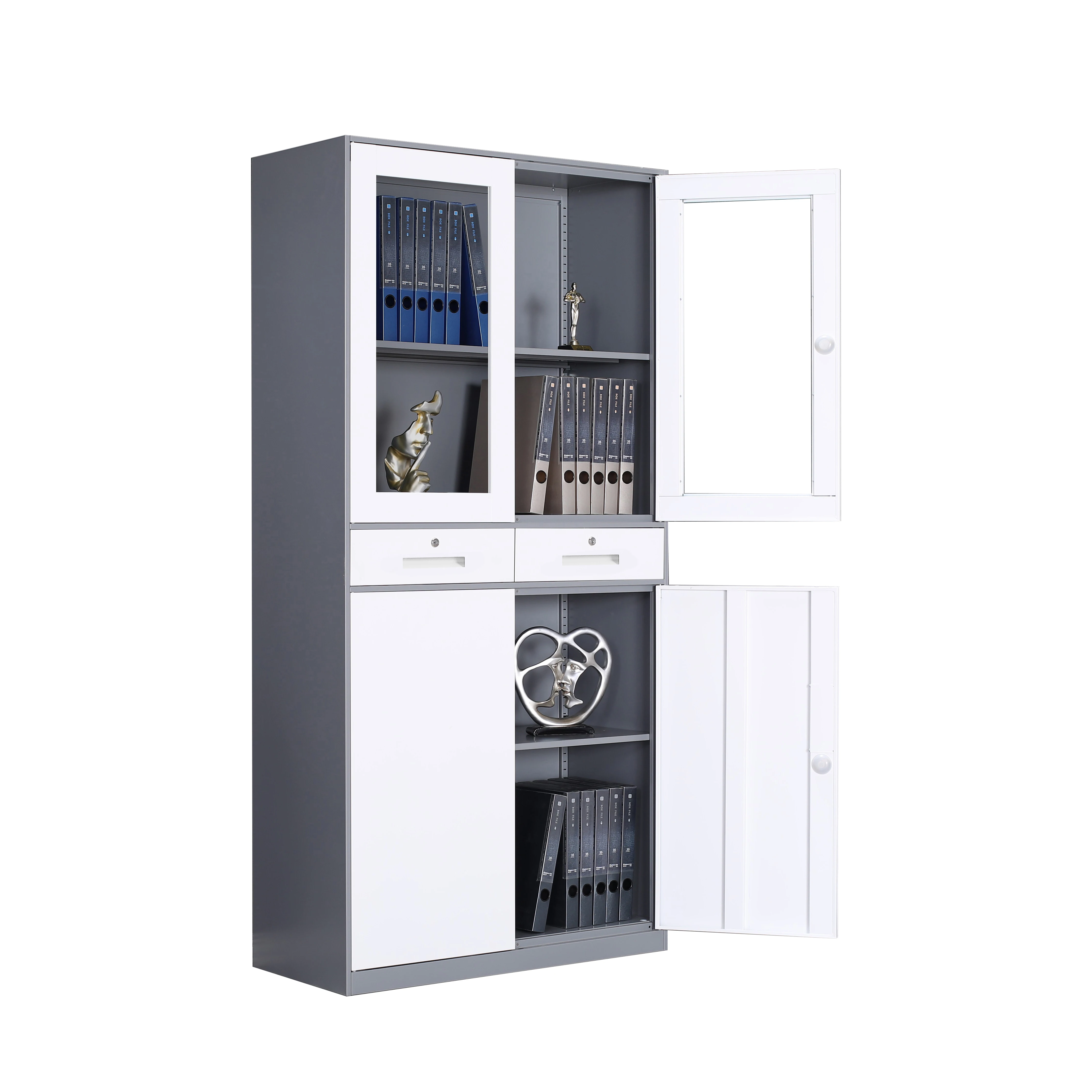New Design Metal Cabinet with Drawers Swing Glass Door Steel Office Filing Cabinet with Locks