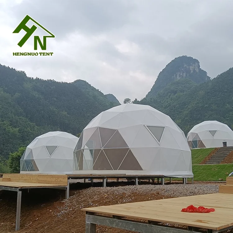 8m Luxury White PVC Outdoor Camping Tent Geodome Geodesic Dome Tent Hotel Glamping with Bathroom