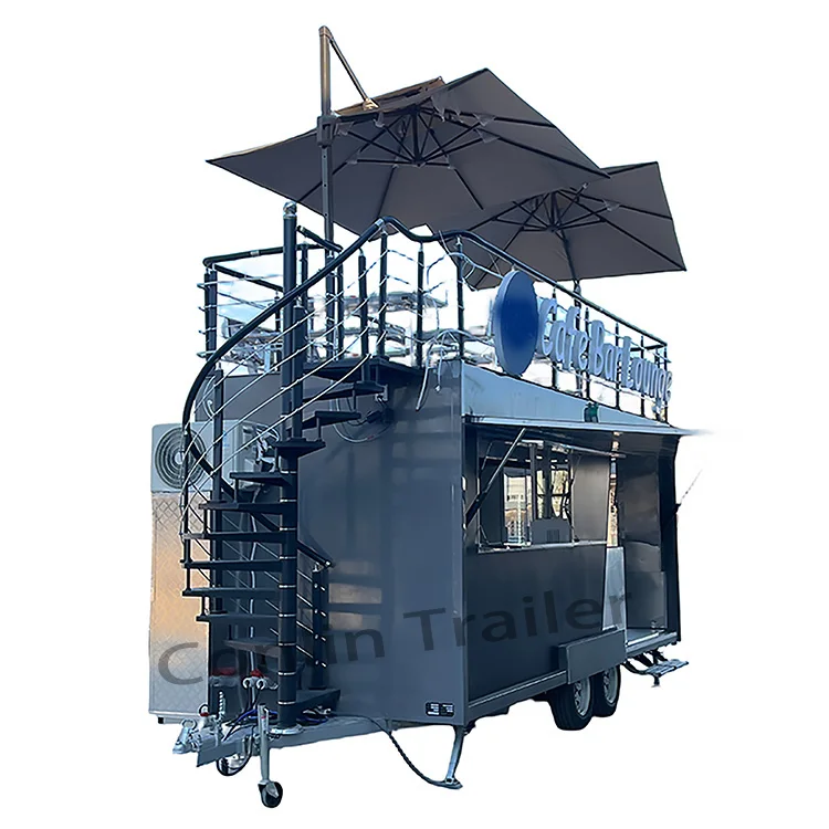 Factory Price Street Mobile Double Decker Trailer Car Coffe Shop Terrace bar Trailers for Sale