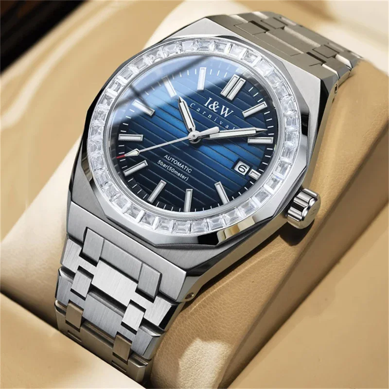 Carnival Brand I&W Series Luxury Imported Movement Mechanical Watch for Men Stainless Steel Sports 50M Waterproof Sapphire Watch