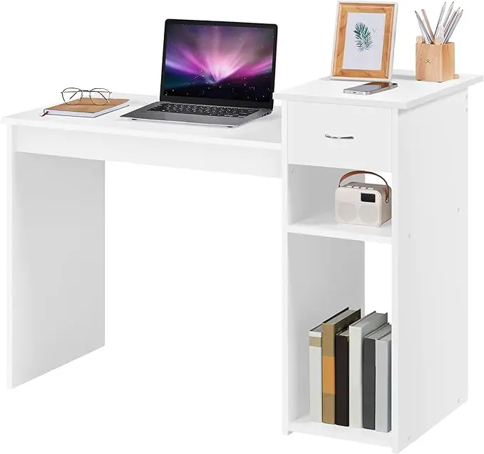 new model modern luxury mdf simple white work station home furniture standing computer table office desk set with bookshelf