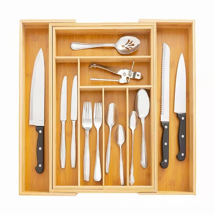 Multi-functional Bamboo Pastoral Kitchen Knife Box Kitchen Drawer Organizer Silverware Drawer Organizer