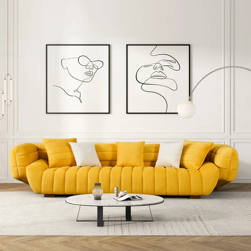 Contemporary Soft Living Sitting Room Lounge Modern Set Furniture Minimalist L Shaped Sectional White Linen Fabric Modular Sofa