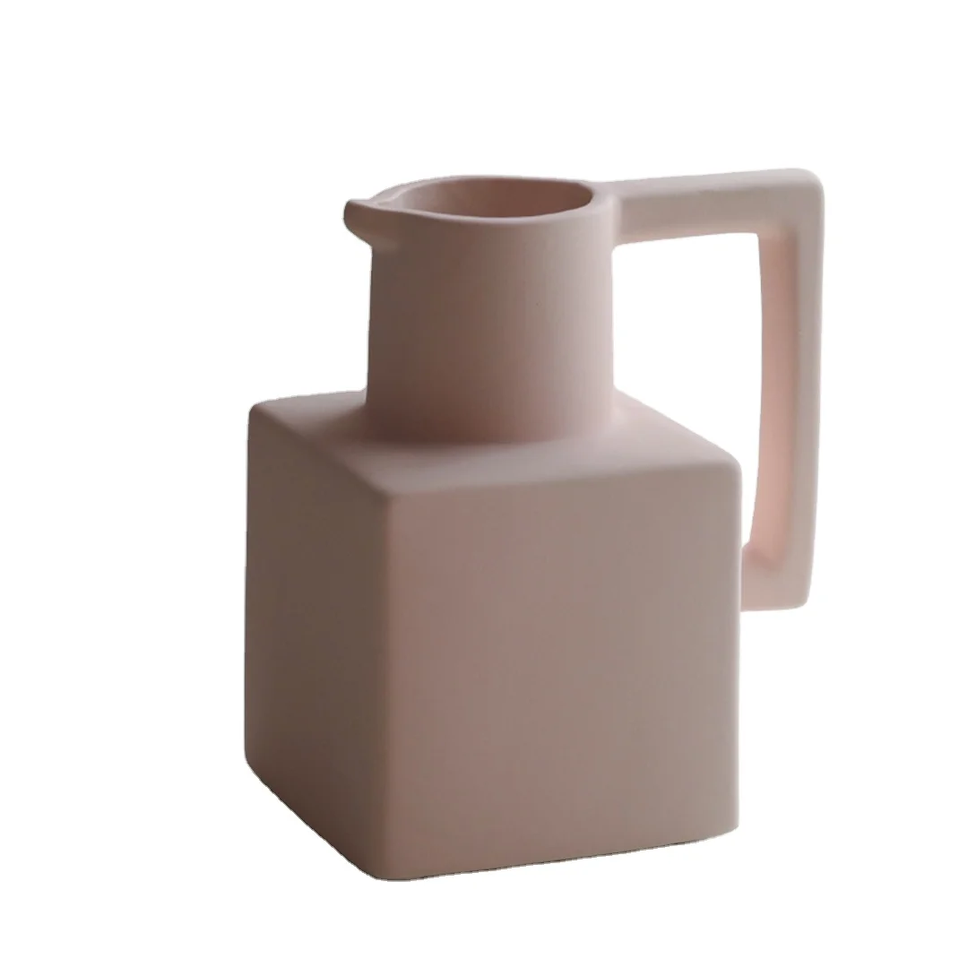 milk white ceramic handle milk pot vase living room flower retro tabletop  decorative ornaments home-style vase