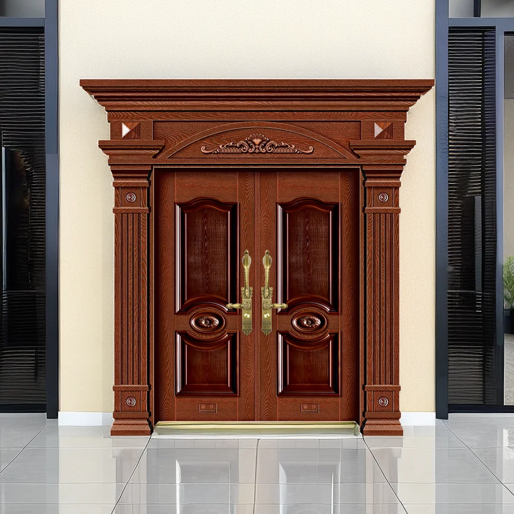 Luxury Outdoor Designs Door Double Entry Exterior Entrance Security Cast Aluminum Steel Gate Sliding Doors For Villa