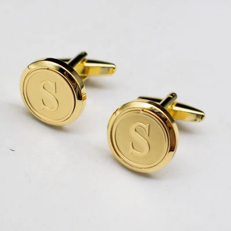 Mens Classic Initial Cufflinks 26 Alphabet A-Z Letter Business Wedding Stainless Steel Engraved Cufflinks for Gift and Party