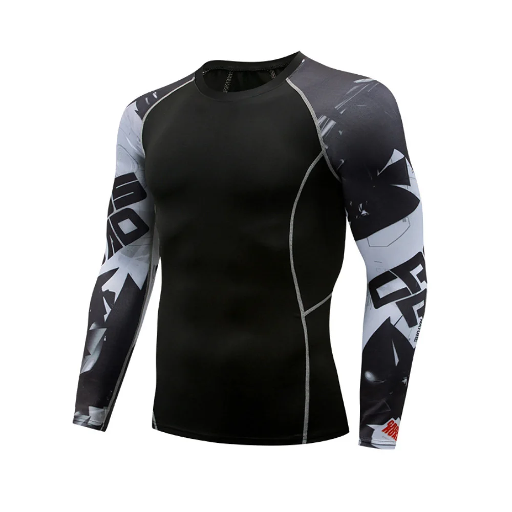Лидер продаж, облегающая Мужская одежда для фитнеса с длинным рукавом, компрессионные рубашки