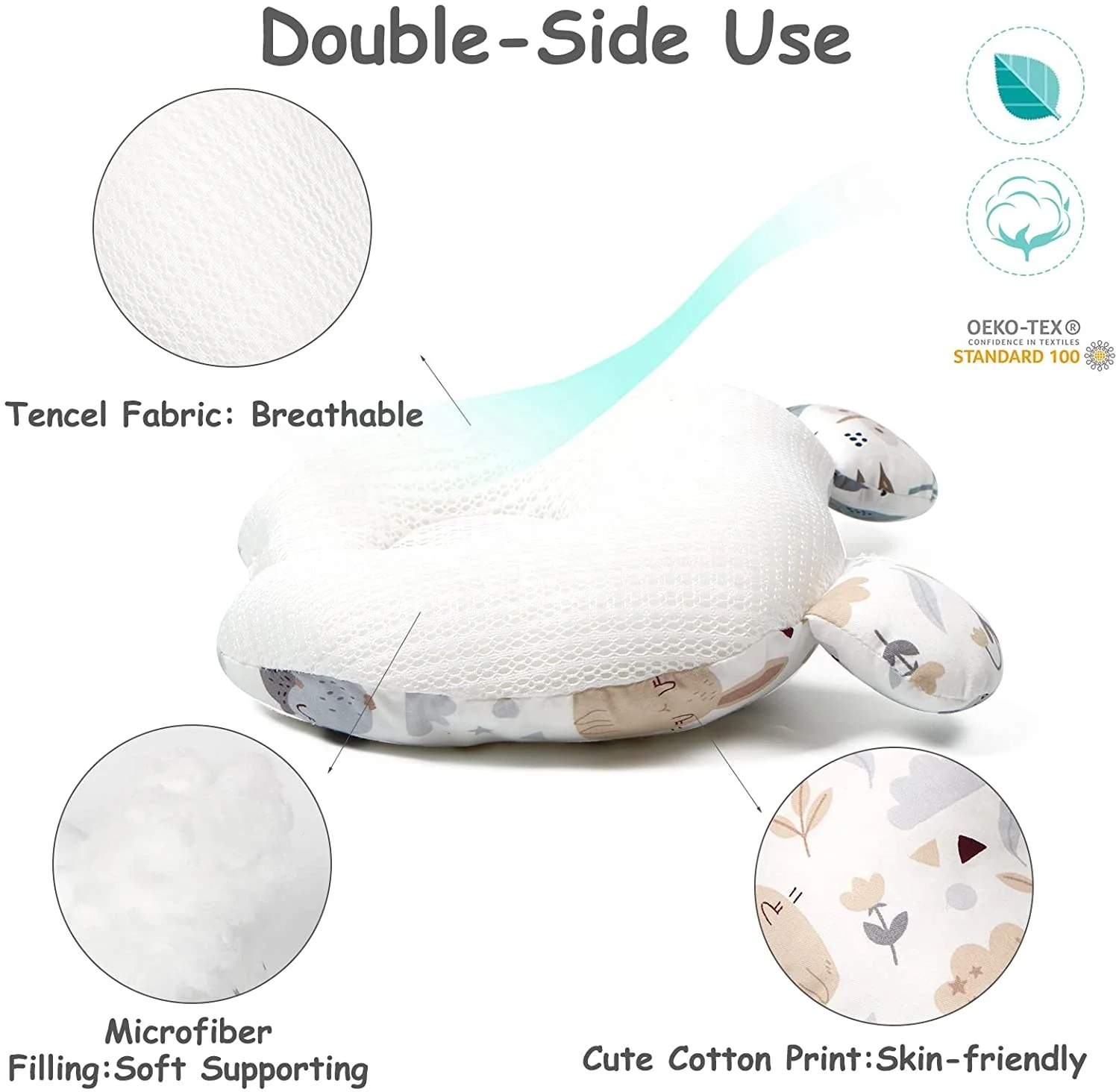 Newborn Baby Pillow Animal Pattern Bear Shape Bamboo Cotton Fabric Pillow