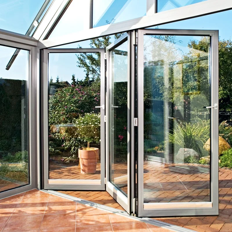 thermal insulated aluminum glass bifod door exterior villa house multi panel patio accordion folding doors